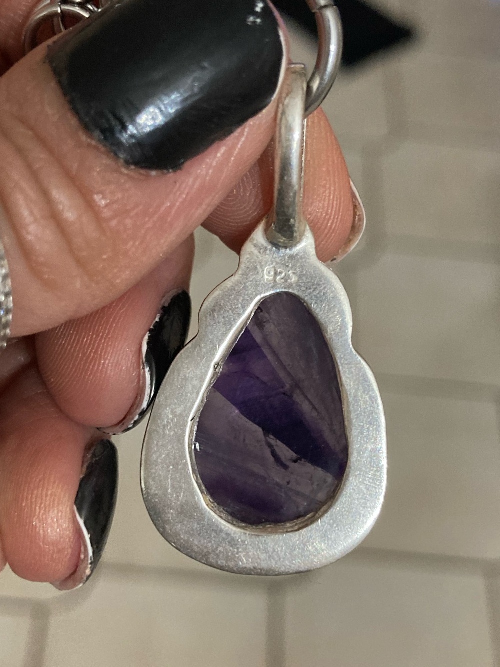 925 sterling silver amethyst charm on steel y shape Celtic knot chain - Picture 6 of 14